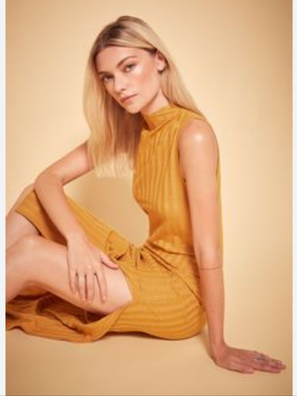 Reformation Lynn Midi Dress Sleeveless Mustard Ribbed Side Slit - Picture 11 of 12
